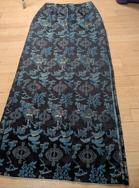 Vintage Blue Floral Brocade Maxi Skirt